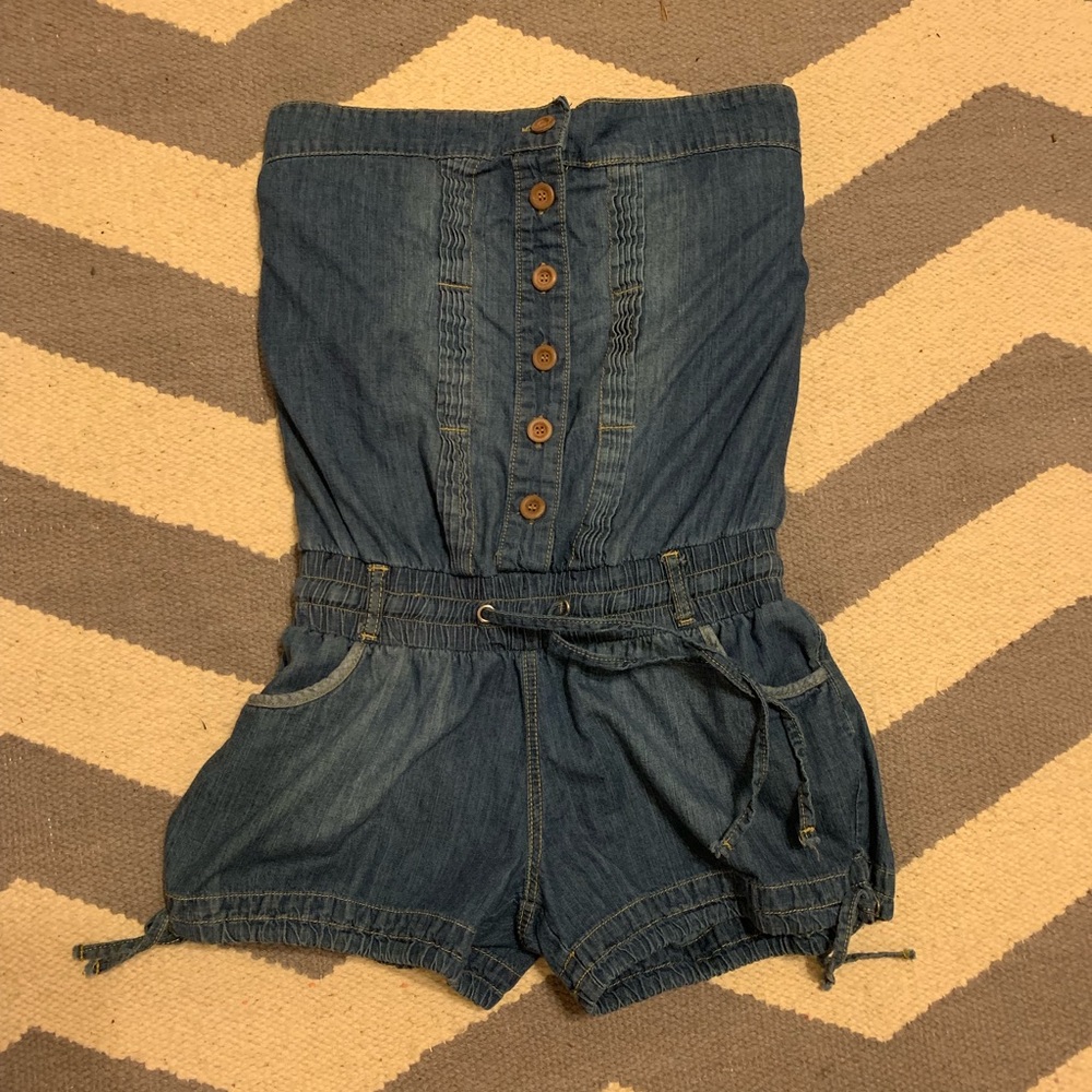 Strapless Blue jean Romper w/buttoned up front